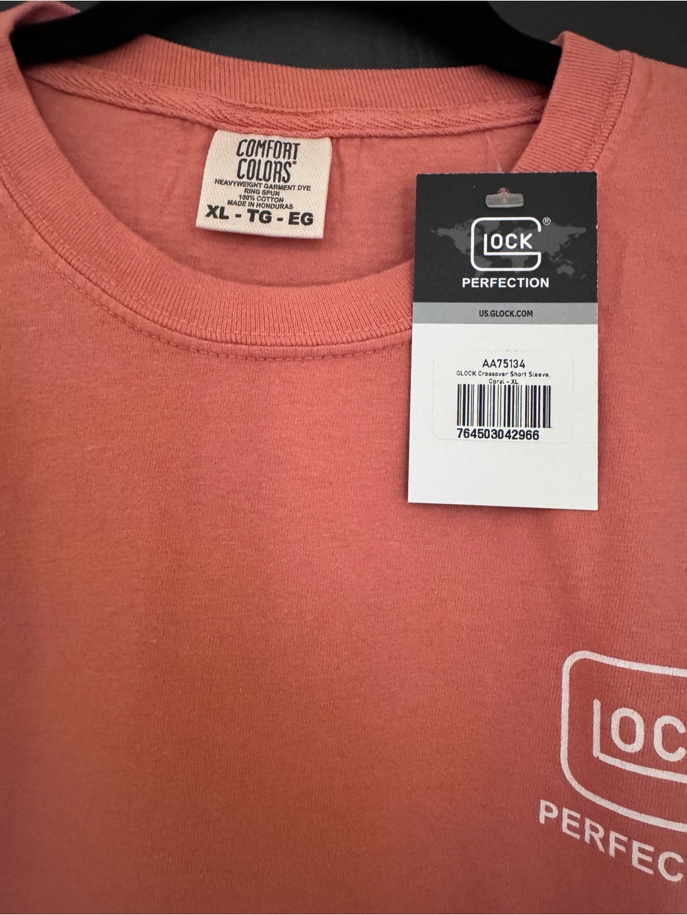 NWT Glock perfection (Comfort Colors brand)women’s short sleeve T-Shirt in Coral